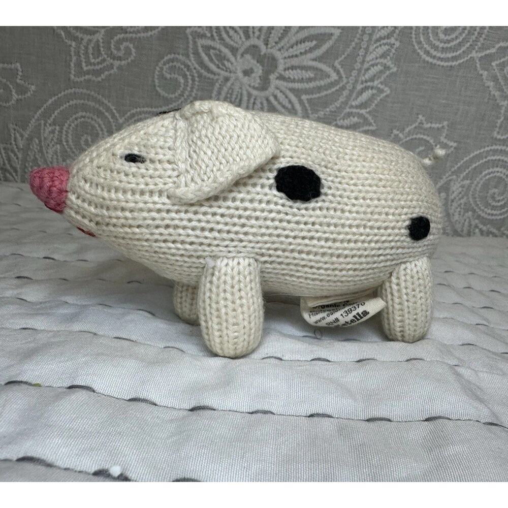 Estella Pig Knit Rattle Baby Toy Peru Organic Cotton Mini Crochet 5” Farm